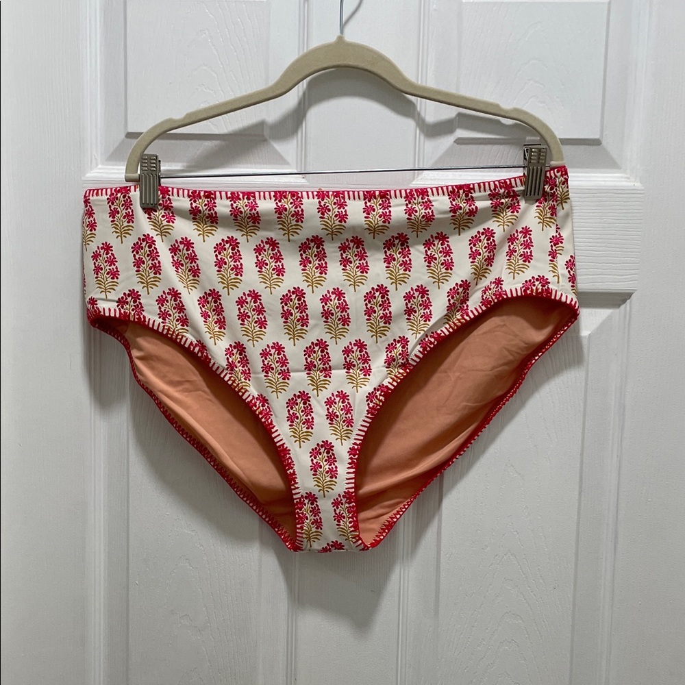 J. Crew Red and Cream Patterned Women’s Swim Bottoms